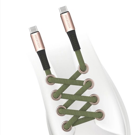 MICRODIA שרוך ExeCable™ PD60W USB-C ירוק ל-USB-C כבל טעינה וסנכרון