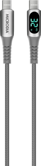כבל קלוע לסנכרון וטעינה מהירה Microdia ExeCable 60W - חיבור USB Type-C ל-USB Type-C - אורך 1.3 מטר - צבע כסוף