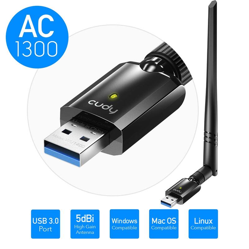 מתאם USB 3.0 WiFi כפול של Cudy AC 1300Mbps למחשב אישי