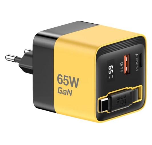 מטען קיר 65w כבל נמתח צהוב