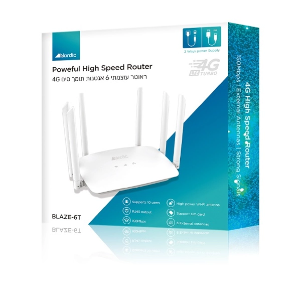 ראוטר עוצמתי 4 אנטנות תומך סים 4G