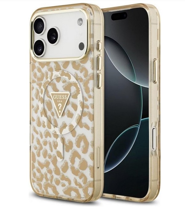 Guess Leopard Glitter MagSafe case for iPhone 17 BROWN