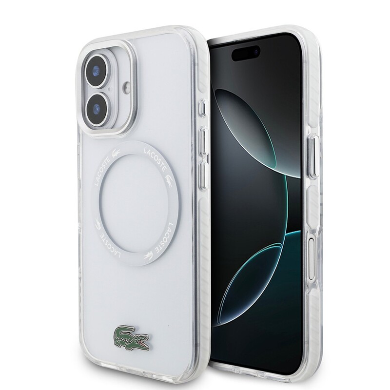 LACOSTE MAGSAFE SHOCKPROOF GOLD LOGO IPH 17 clear white