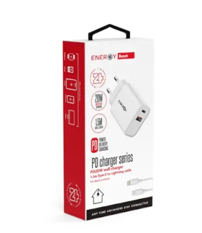 מטען קיר מהיר Energy PD20W עם כבל Type-C to l באורך 1.2 מטר