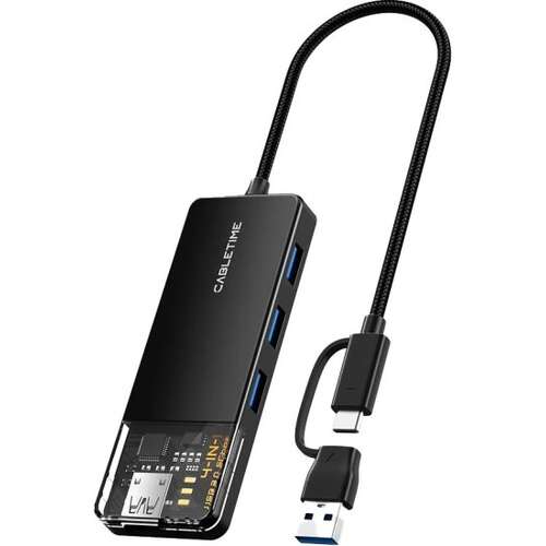 מפצל USB עם 4 כניסות + מתאם USB ל-Type-C