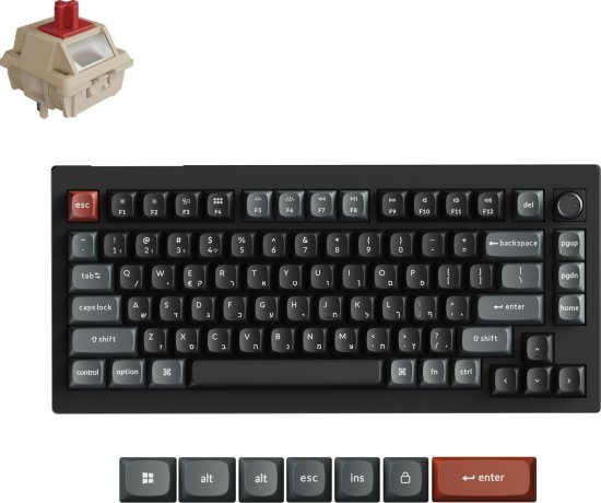 מקלדת מכנית אלחוטית Keychron V1 Ultra 8K RGB - צבע שחור - מתג מכני Red לינארי שקט - יבואן רשמי ישפאר