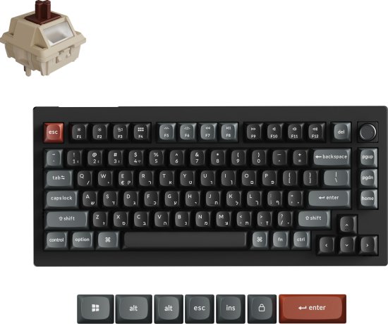 מקלדת מכנית אלחוטית Keychron V1 Ultra 8K RGB - צבע שחור - מתג מכני Brown טקטילי עדין - יבואן רשמי ישפאר
