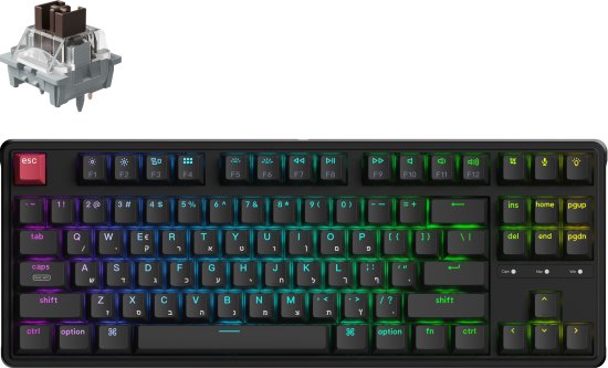 מקלדת מכנית חוטית Keychron C3 Pro 8K QMK RGB - צבע שחור - מתג מכני Brown טקטילי עדין - יבואן רשמי ישפאר