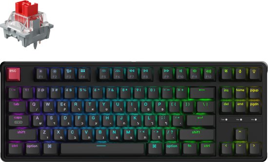 מקלדת מכנית חוטית Keychron C3 Pro 8K QMK RGB - צבע שחור - מתג מכני Red לינארי שקט - יבואן רשמי ישפאר