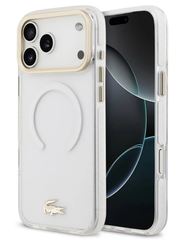 מגן LACOSTE MAGSAFE SHOCKPROOF GOLD LOGO IPH 17PM/18PM WHITE
