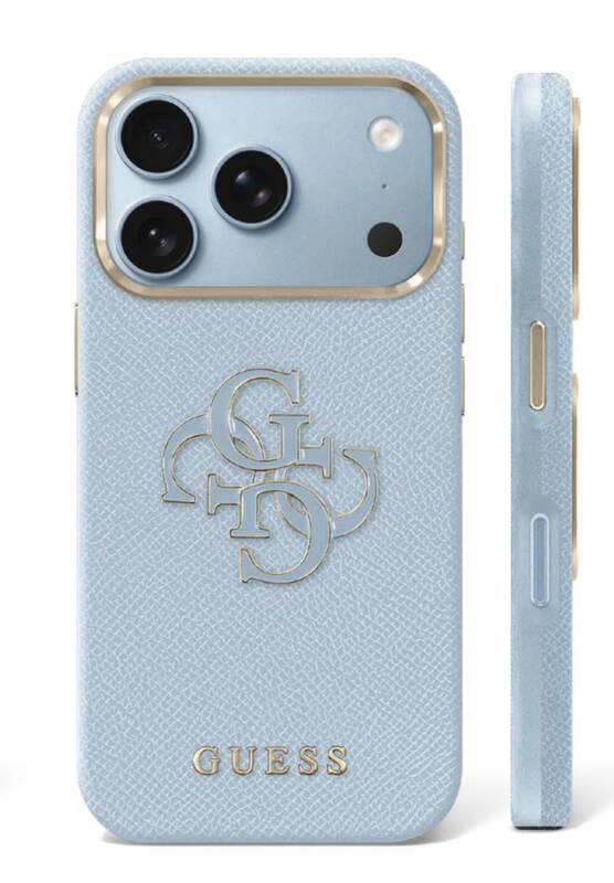 מגן Guess with Resin logo Light Blue for Iphone 17PM/18PM