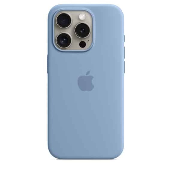 apple 15 pro max silicon case with magsafe winter blue