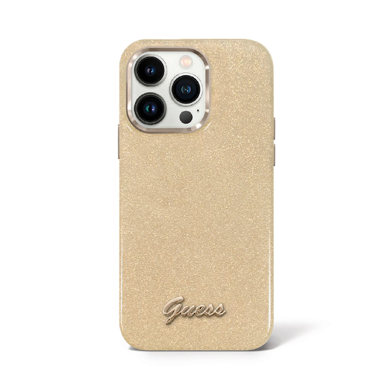מגן Iph15 PU Glitter Metal Logo Gold Guess