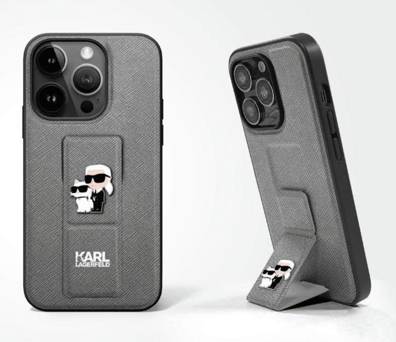 Karl PU Stiffiano Stand Karl&Choupette Iph15PM Silver