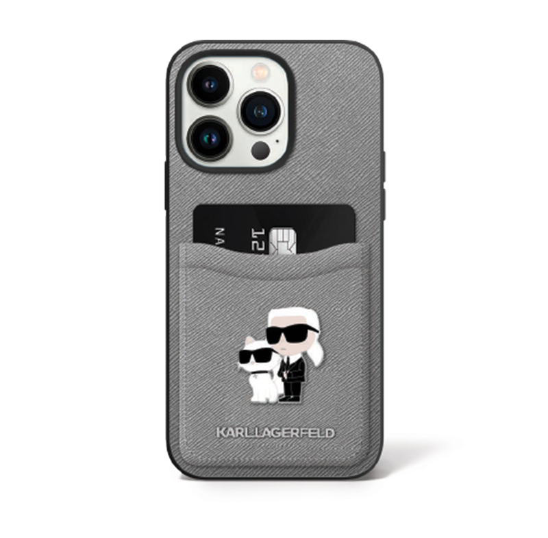 Karl PU Stiffiano Pocket Karl&Choupette Iph15 Grey