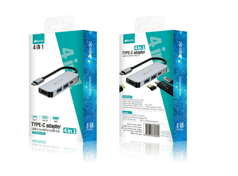 מתאם למחשב טייפ סי 2USB HDMI USB-C