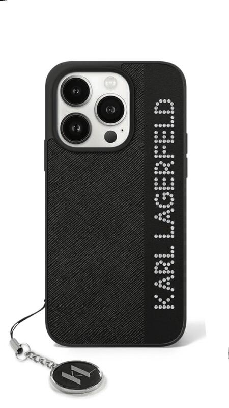מגן IPH 16Pro KARL Rhinestones Logo & Charm Black