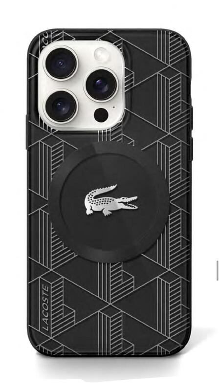 מגן IPH 16 LACOSTE Magsafe Monogram Silver Croc Logo Black