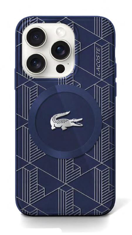 מגן IPH 16 LACOSTE Magsafe Monogram Silver Croc Logo Blue