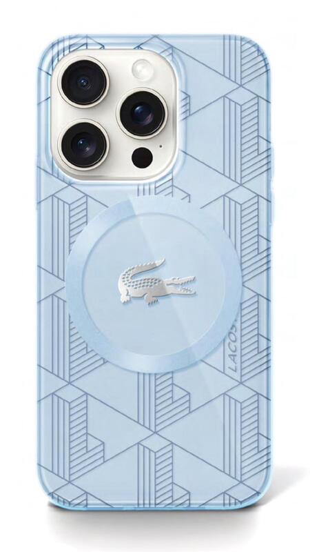 מגן IPH 16ProMax LACOSTE Magsafe Monogram Silver Croc Logo Light Blue
